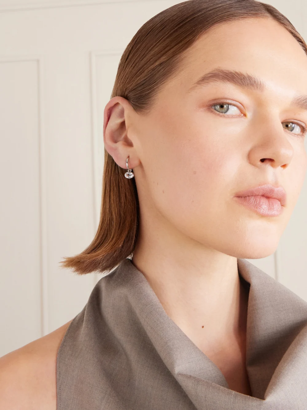 By Pariah Orbit 14-karat Recycled White Gold Topaz Earrings, styled view