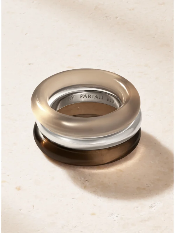 By Pariah Stone Trilogy Set of Three Recycled Sterling Silver, Quartz and Agate Rings