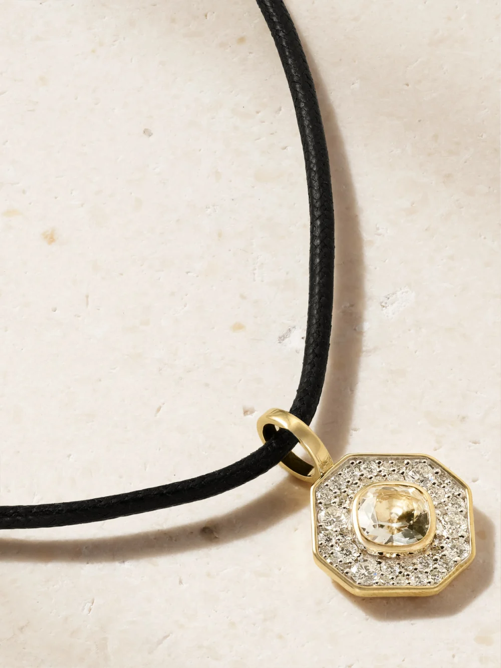 Close-up detail of the By Pariah The Essential 14-karat Recycled Gold, White Topaz and Diamonds Pendant
