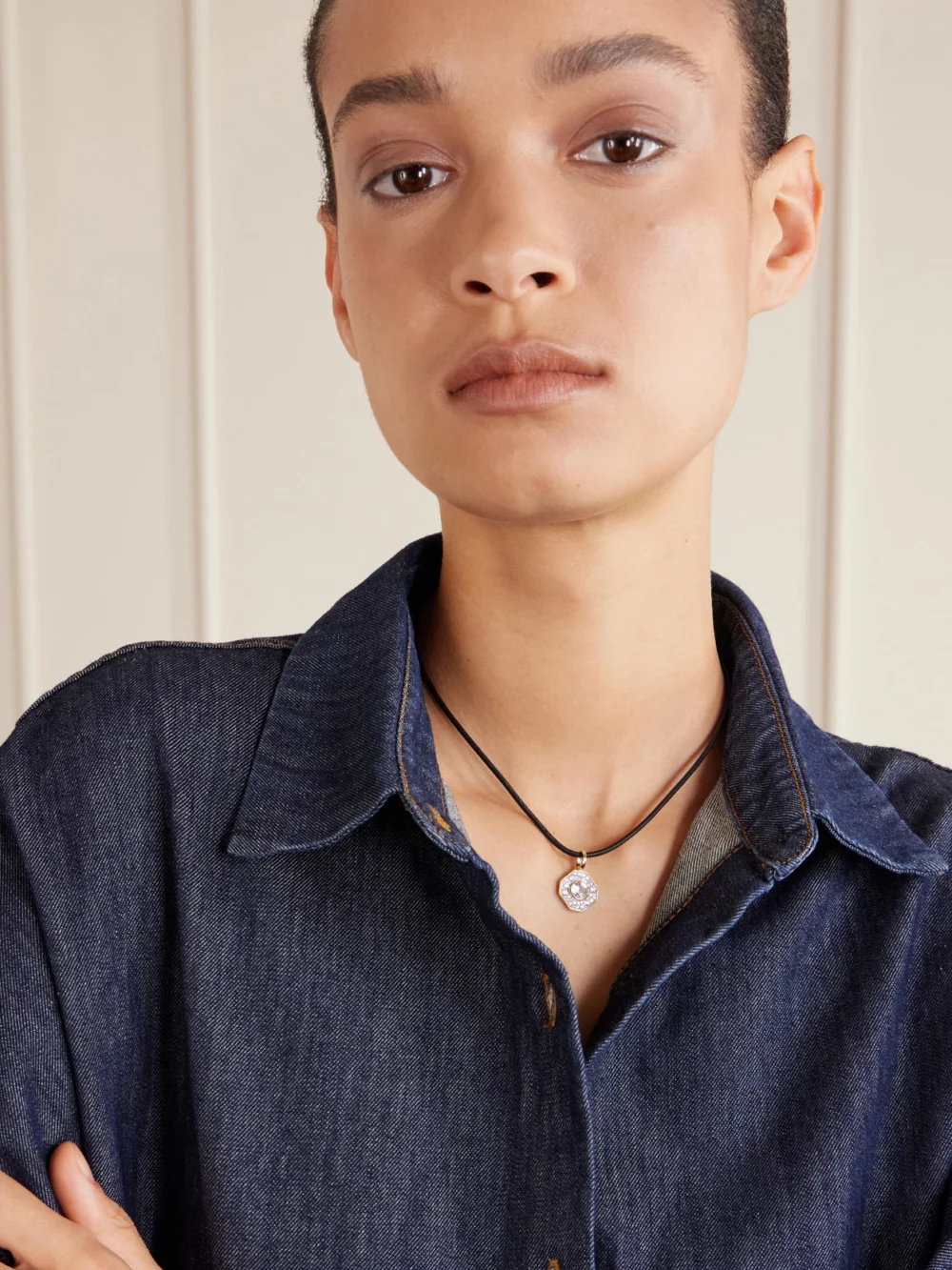 By Pariah The Essential 14-karat Recycled Gold, White Topaz and Diamonds Pendant, styled view