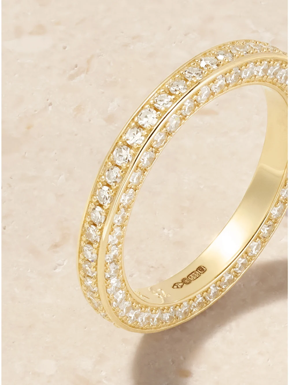 Close-up detail of the By Pariah Triple 14-karat Recycled Gold Diamond Ring