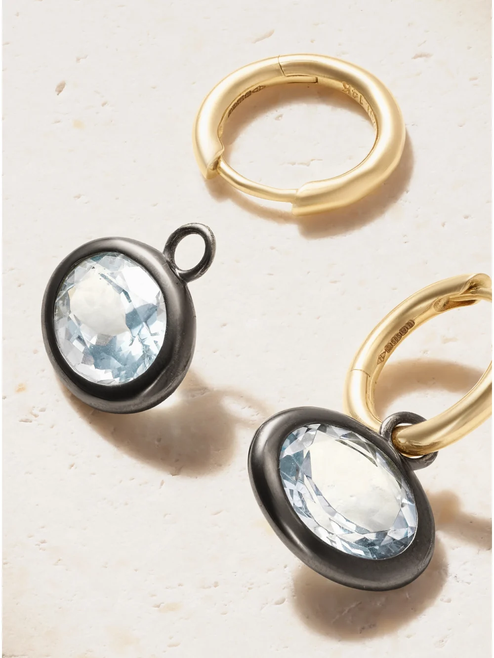 Back view of the By Pariah Xl Orbit 14-karat Recycled Gold, Rhodium and Aquamarine Earrings