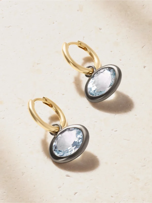 By Pariah Xl Orbit 14-karat Recycled Gold, Rhodium and Aquamarine Earrings
