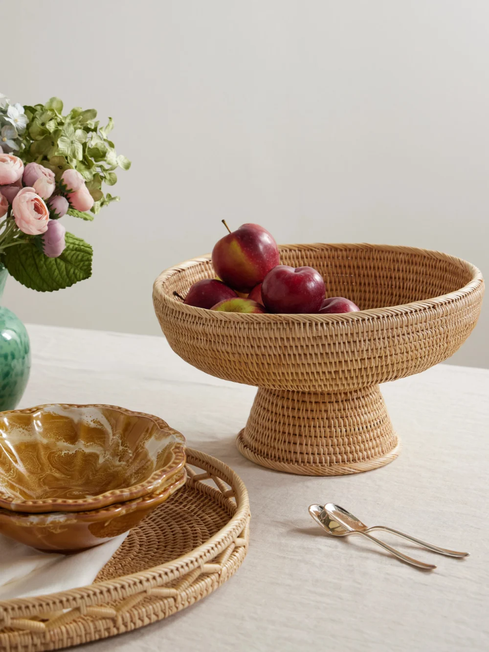 Cabana Sabbia Large Rattan Fruit Stand, styled view