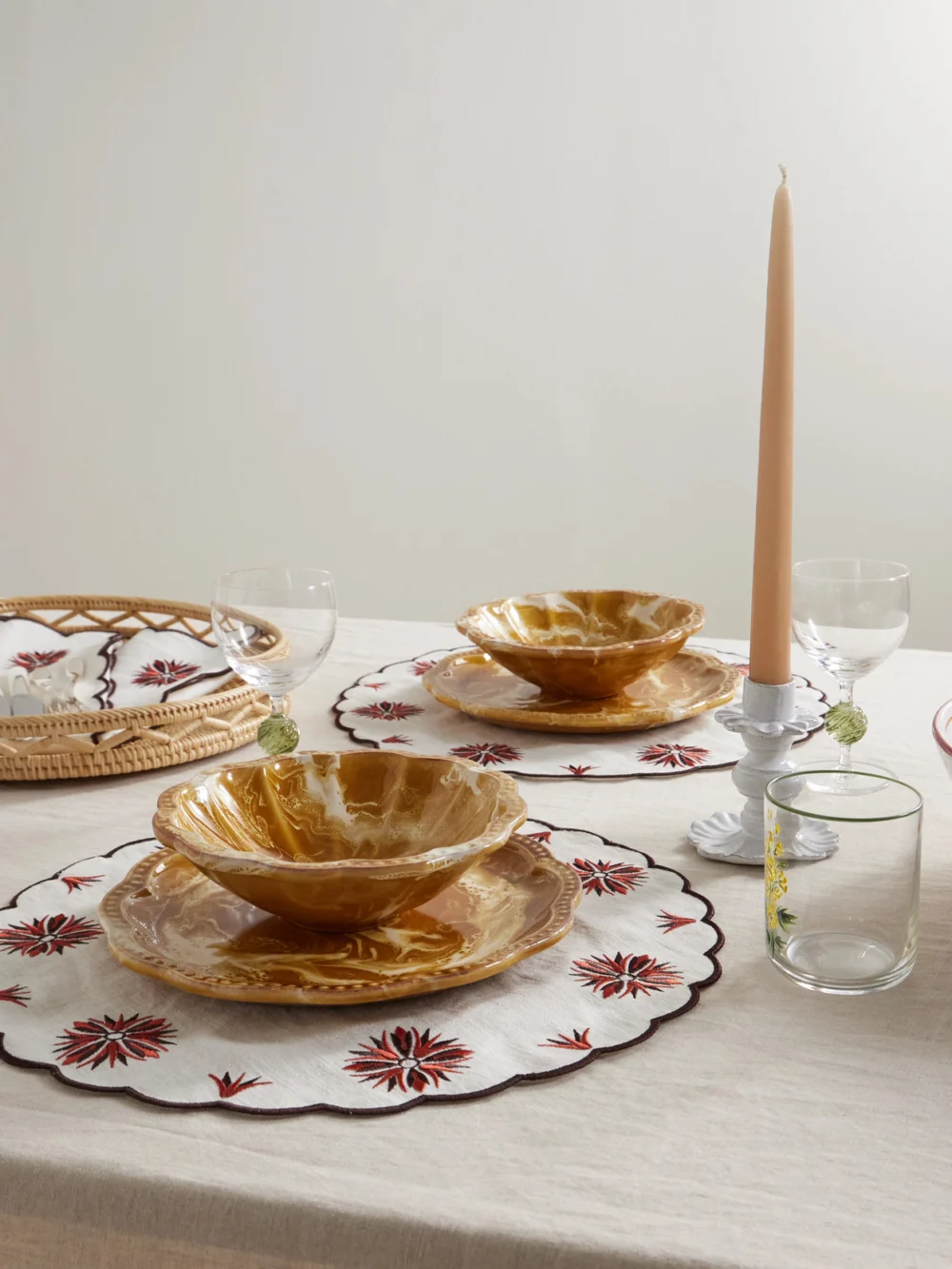 Cabana Set of Two Scalloped Ceramic Dessert Plates, styled view