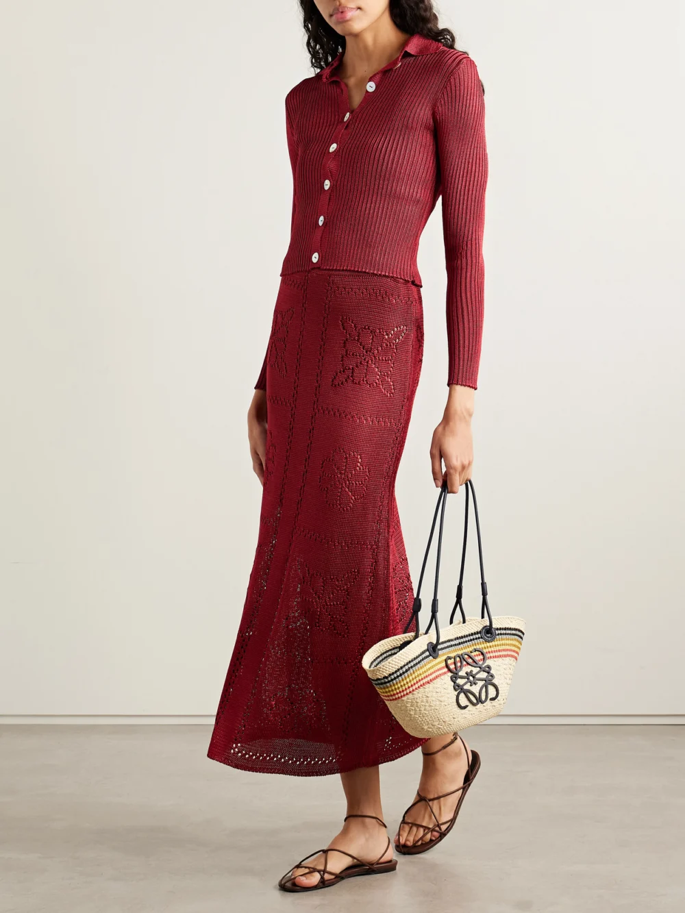 Calle Del Mar Cropped Ribbed-knit Cardigan, worn by a model
