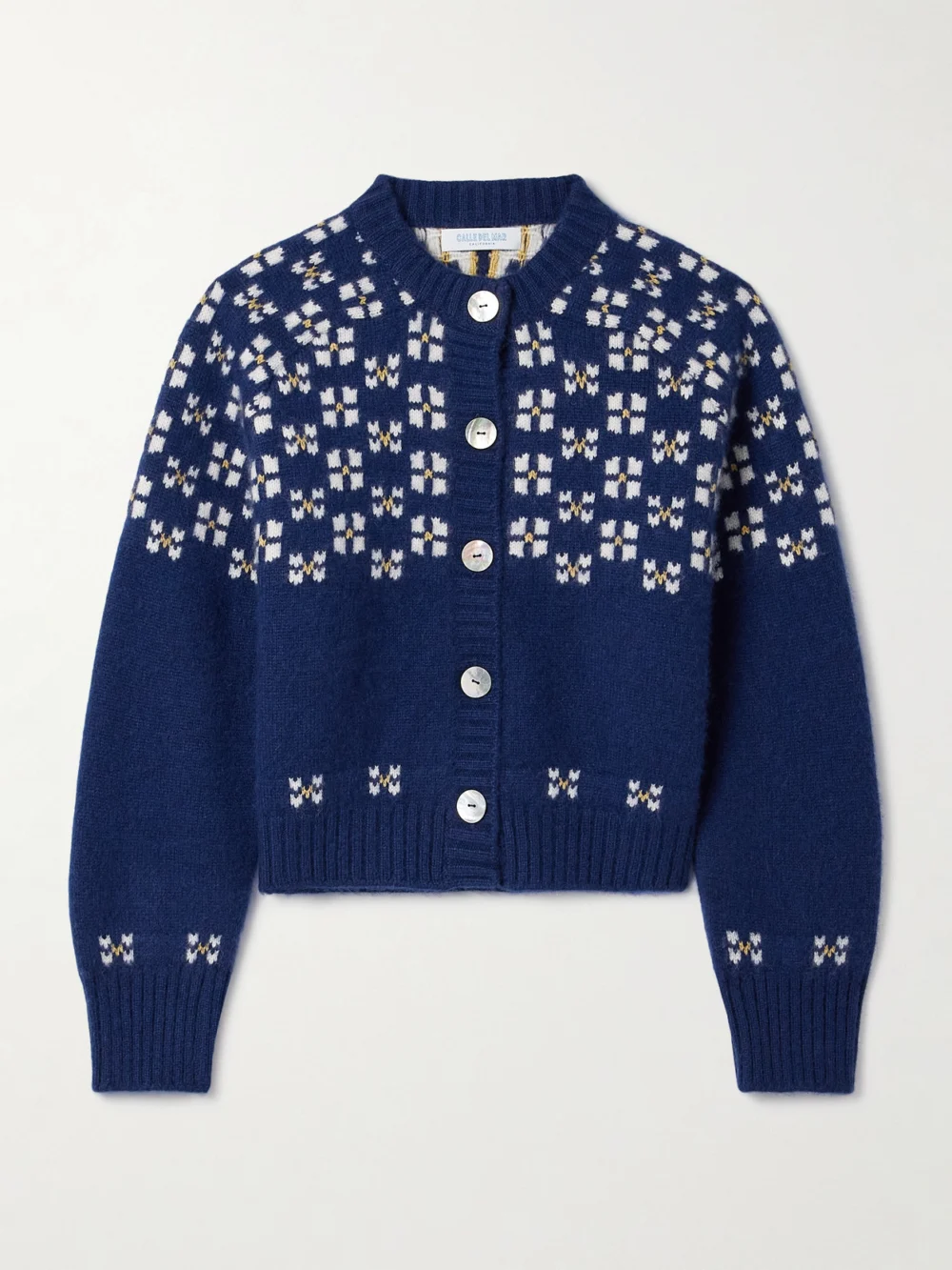 Calle Del Mar Fair Isle Cashmere Cardigan in navy