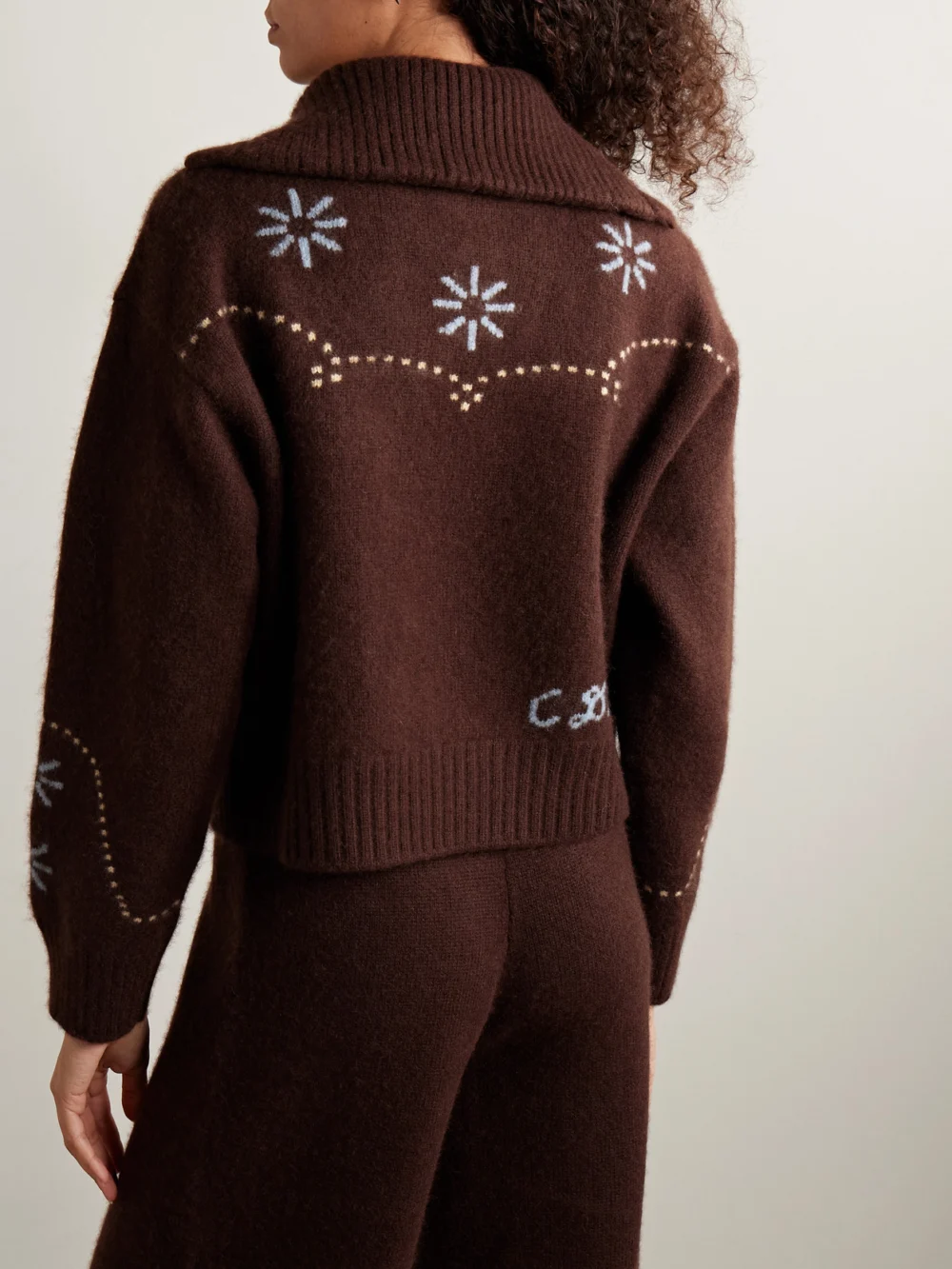 Back view of the Calle Del Mar Intarsia-knit Cashmere Cardigan