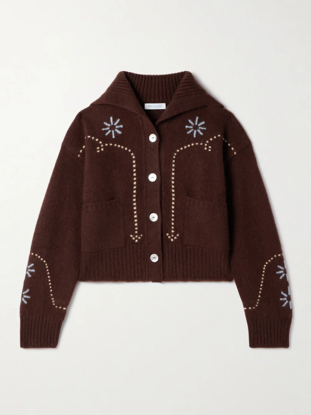 Calle Del Mar Intarsia-knit Cashmere Cardigan in chocolate