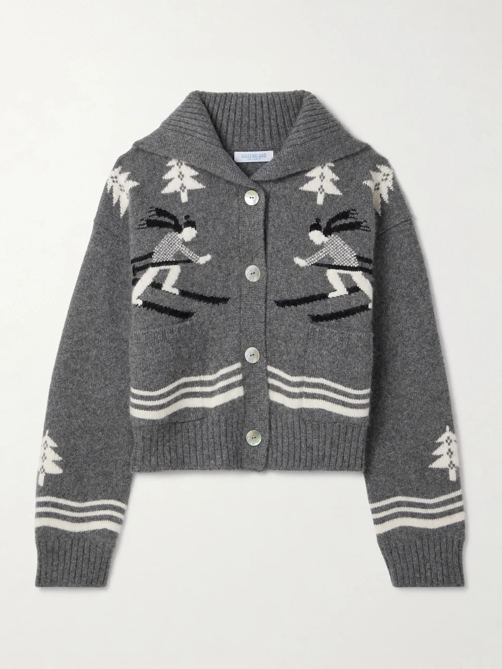 Calle Del Mar Intarsia-knit Cashmere Cardigan in gray
