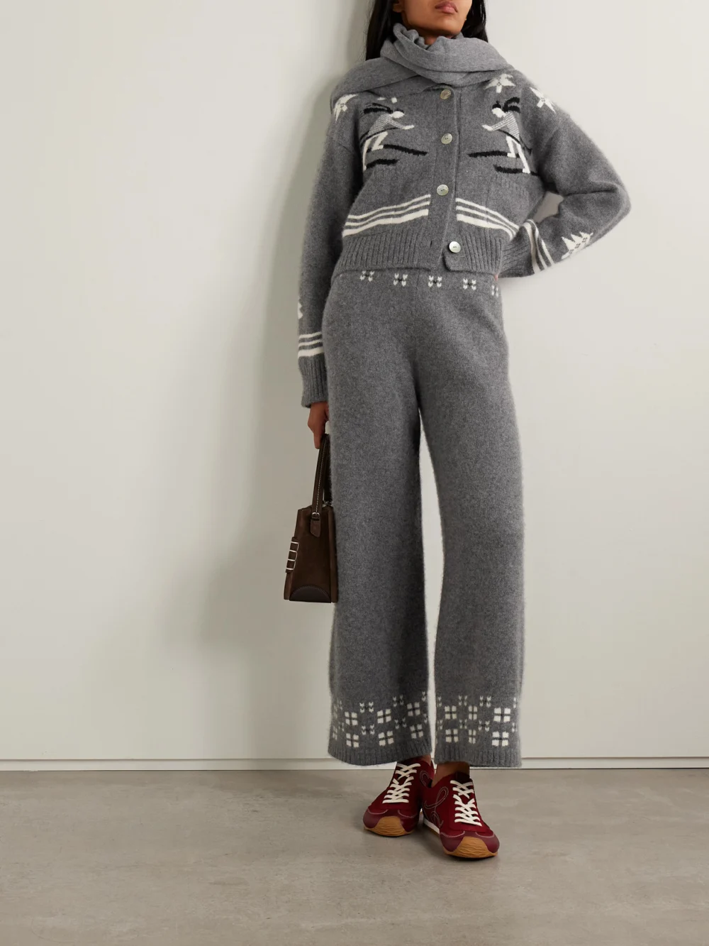 Calle Del Mar Intarsia-knit Cashmere Cardigan, worn by a model