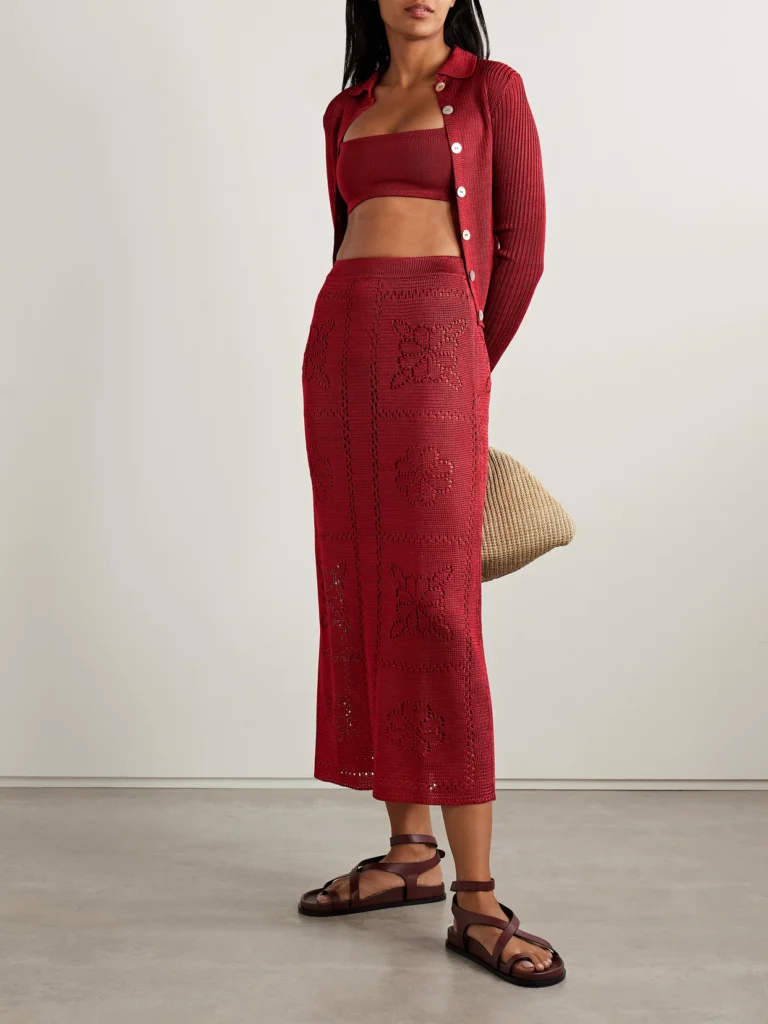 Calle Del Mar Pointelle-knit Midi Skirt