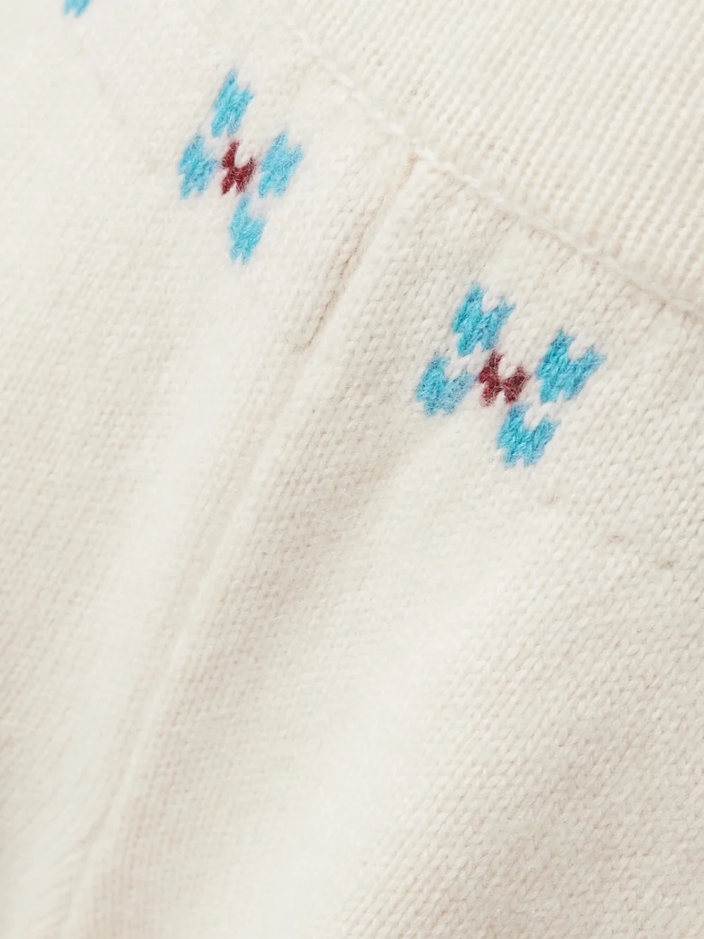 Close-up detail of the Calle Del Mar Winter Fair Isle Cashmere Wide-leg Pants