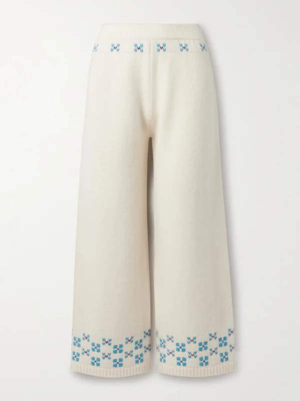 Calle Del Mar Winter Fair Isle Cashmere Wide-leg Pants