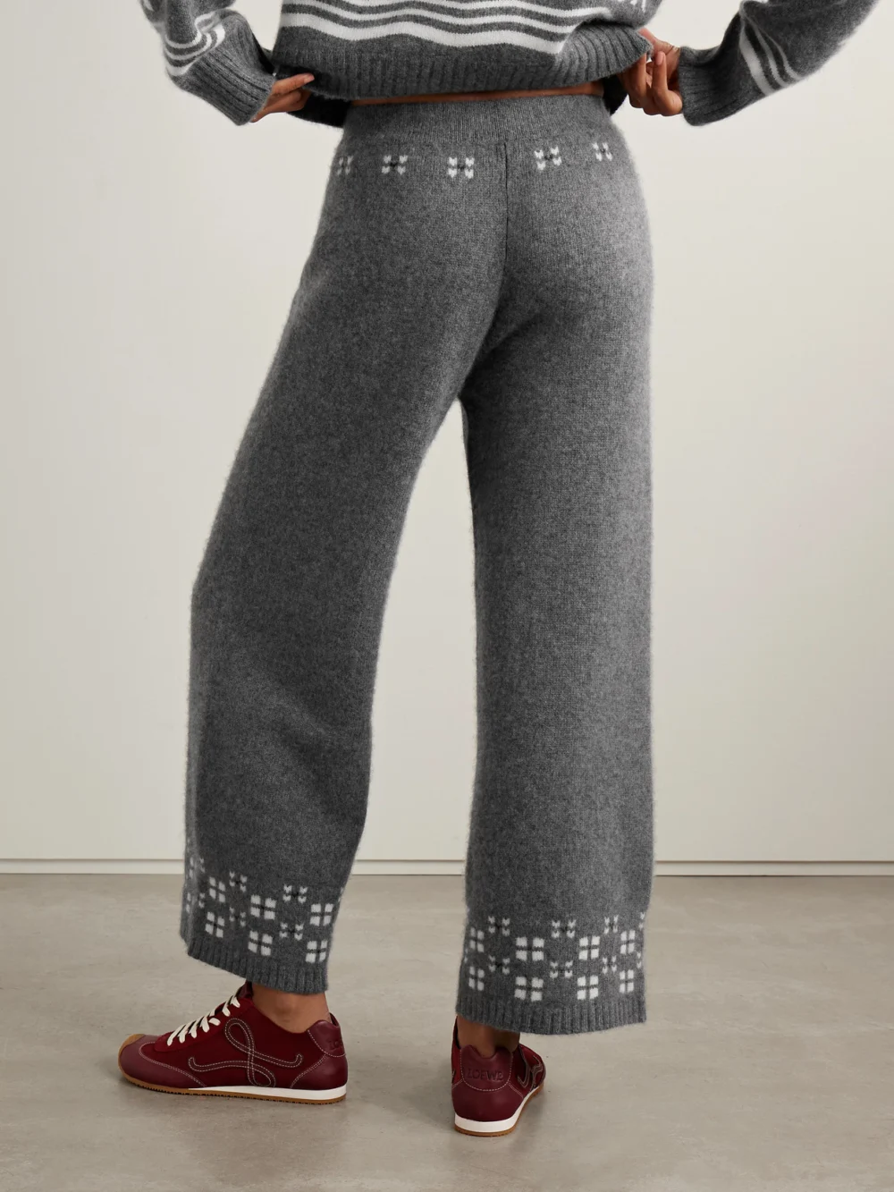 Back view of the Calle Del Mar Winter Fair Isle Cashmere Wide-leg Pants