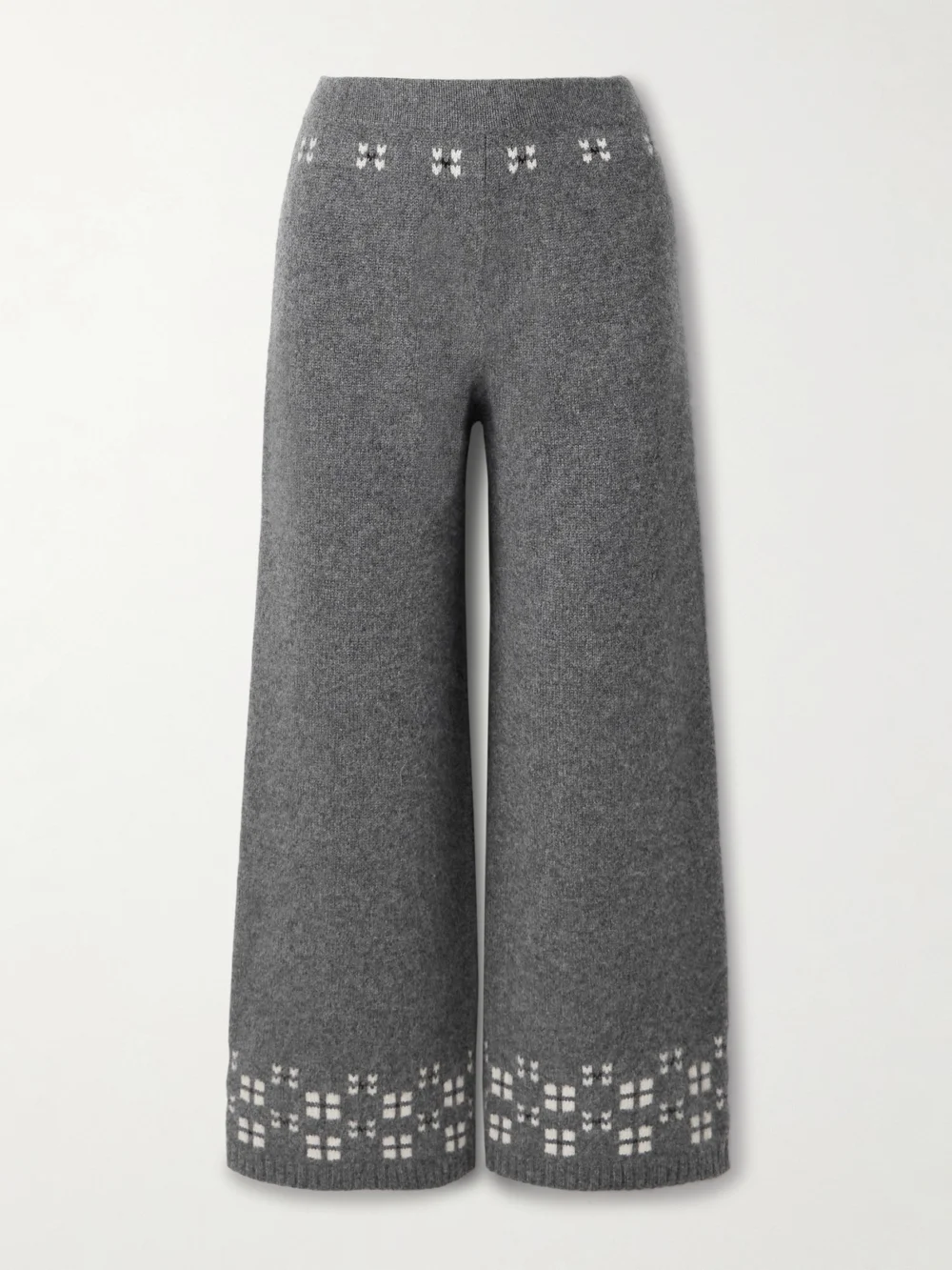 Calle Del Mar Winter Fair Isle Cashmere Wide-leg Pants in gray