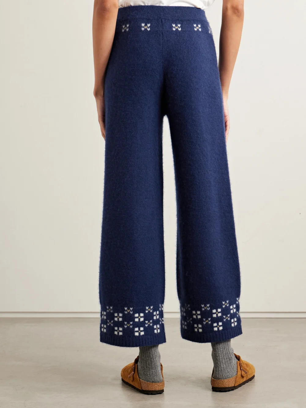 Back view of the Calle Del Mar Winter Fair Isle Cashmere Wide-leg Pants