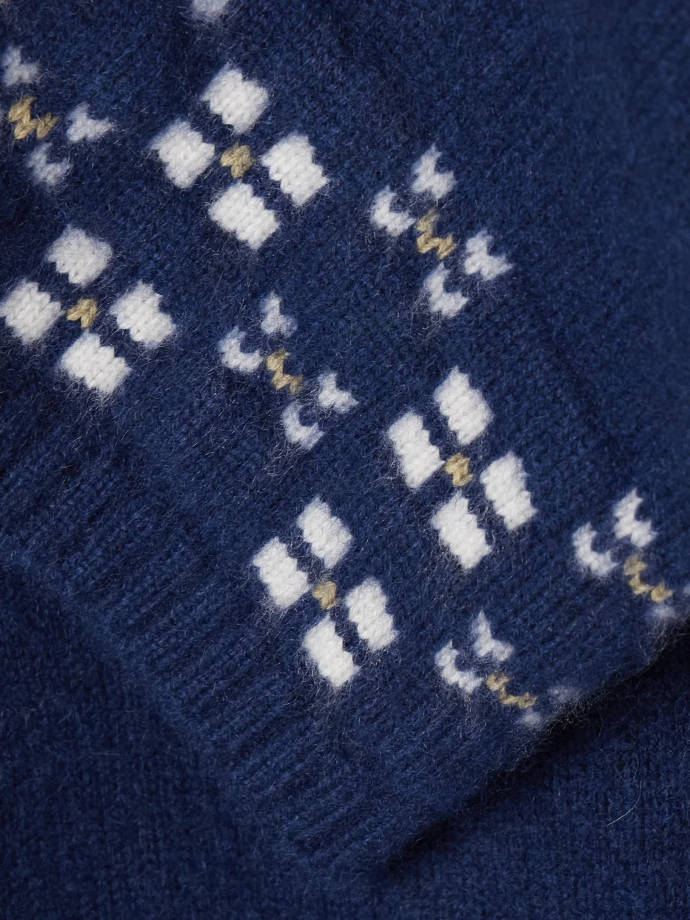 Close-up detail of the Calle Del Mar Winter Fair Isle Cashmere Wide-leg Pants