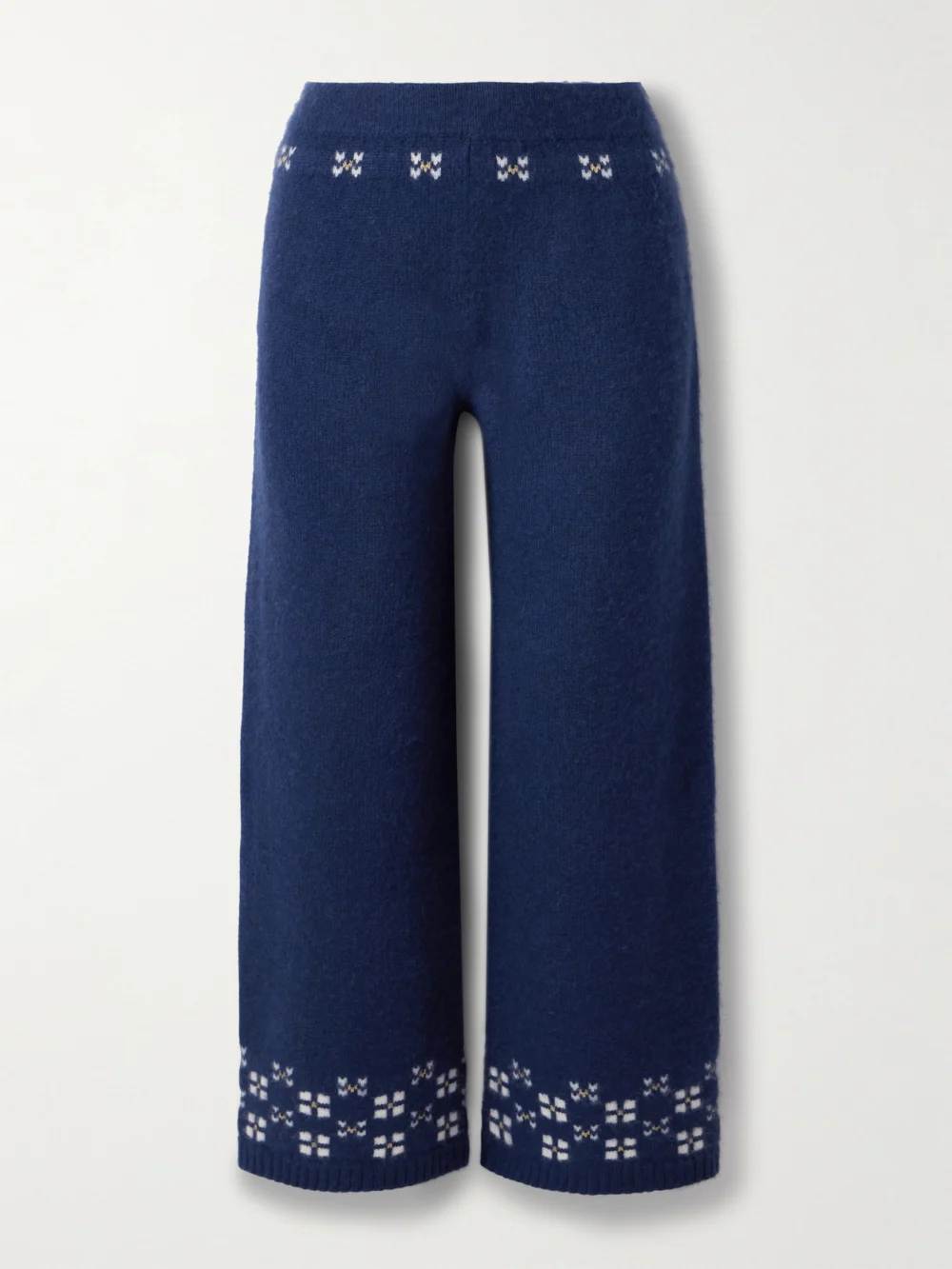 Calle Del Mar Winter Fair Isle Cashmere Wide-leg Pants in navy