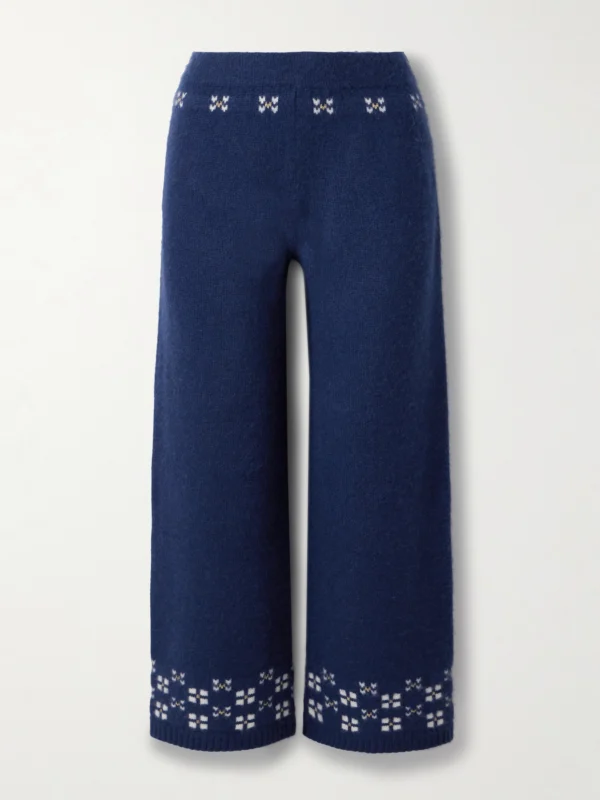 Calle Del Mar Winter Fair Isle Cashmere Wide-leg Pants
