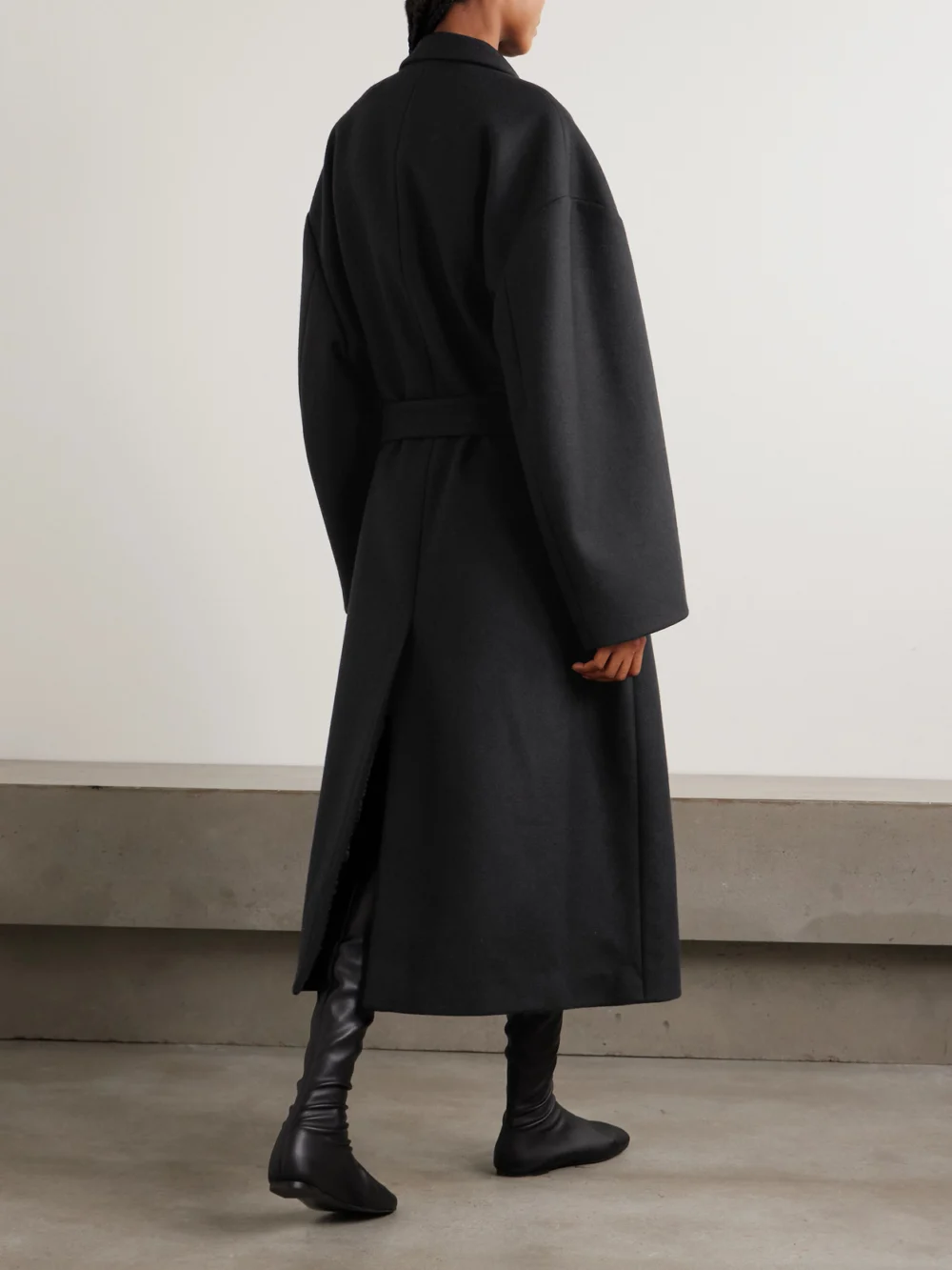 Back view of the Calvin Klein Collection Beatrice Belted Wool and Cashmere-blend Coat