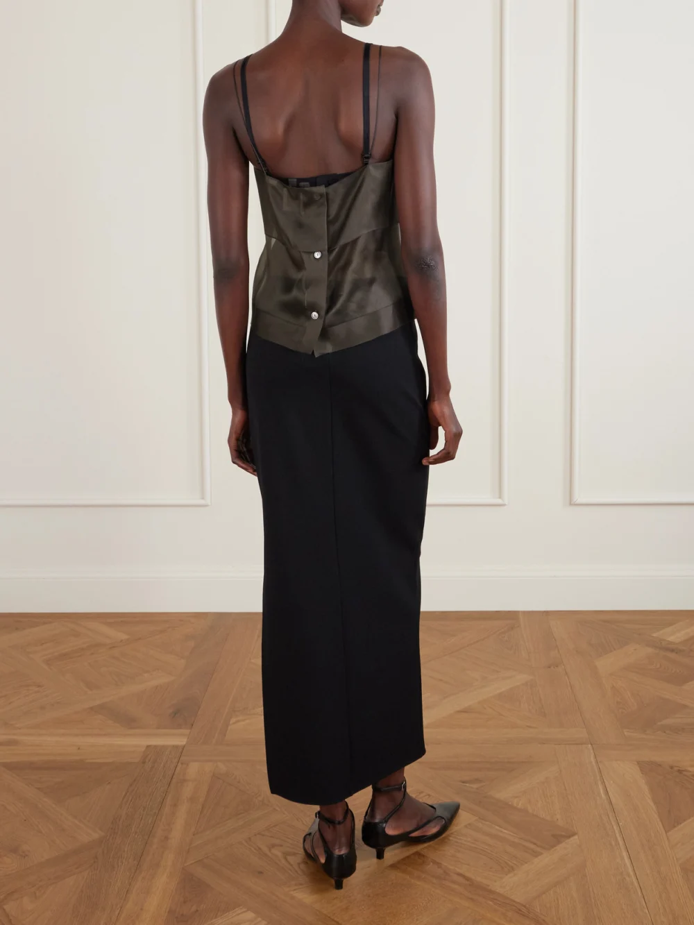 Back view of the Calvin Klein Collection Carmen Layered Silk-organza Top