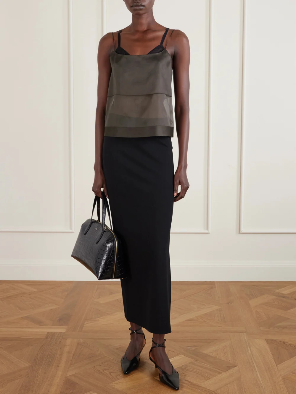 Calvin Klein Collection Carmen Layered Silk-organza Top, worn by a model