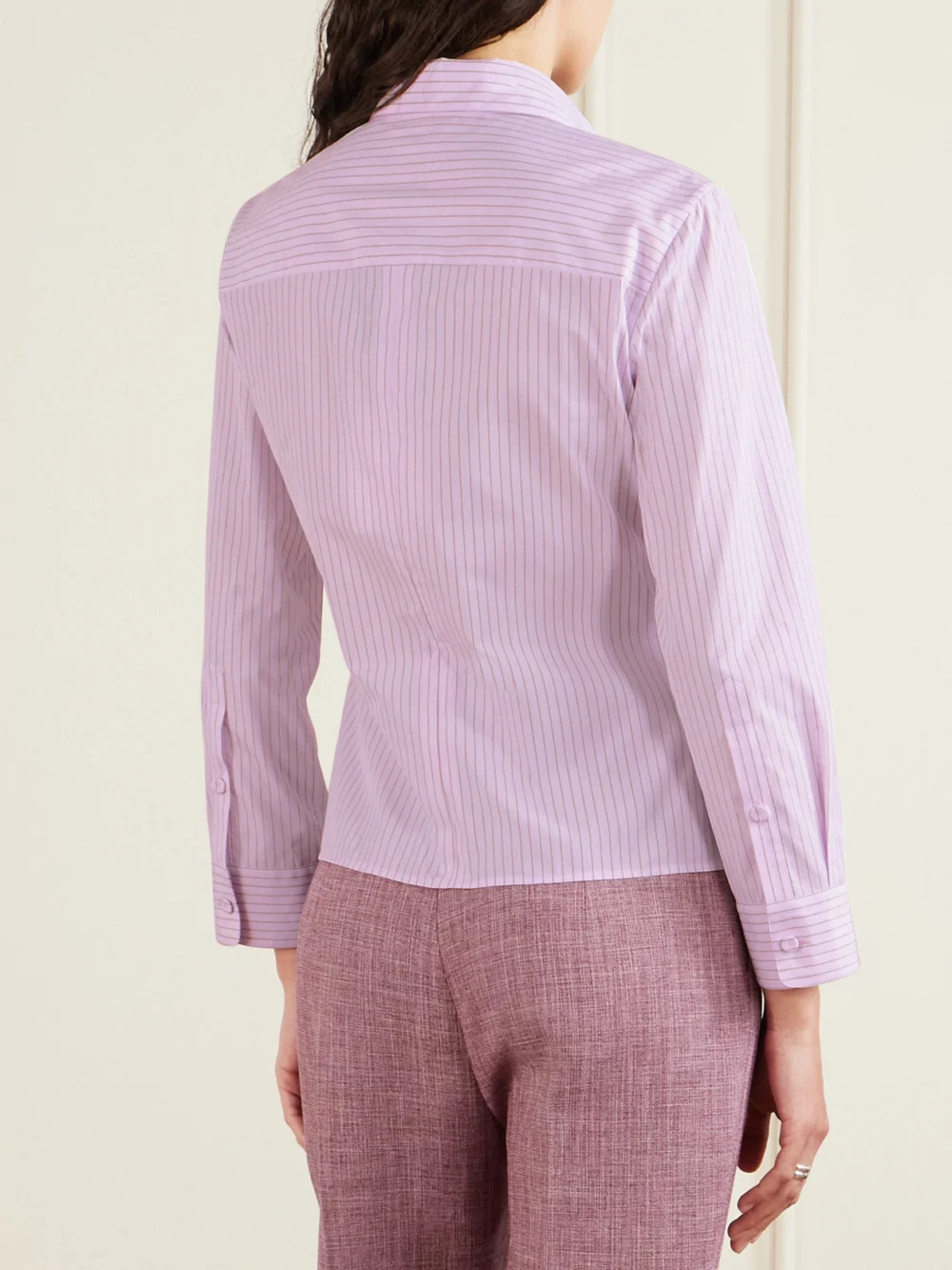 Back view of the Calvin Klein Collection Daisy Striped Cotton-poplin Shirt