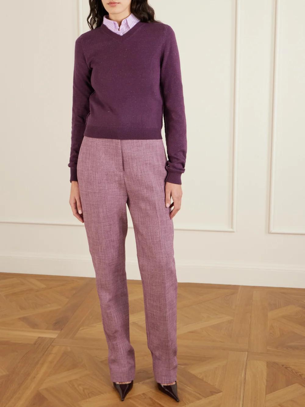 Calvin Klein Collection Daisy Striped Cotton-poplin Shirt, worn by a model