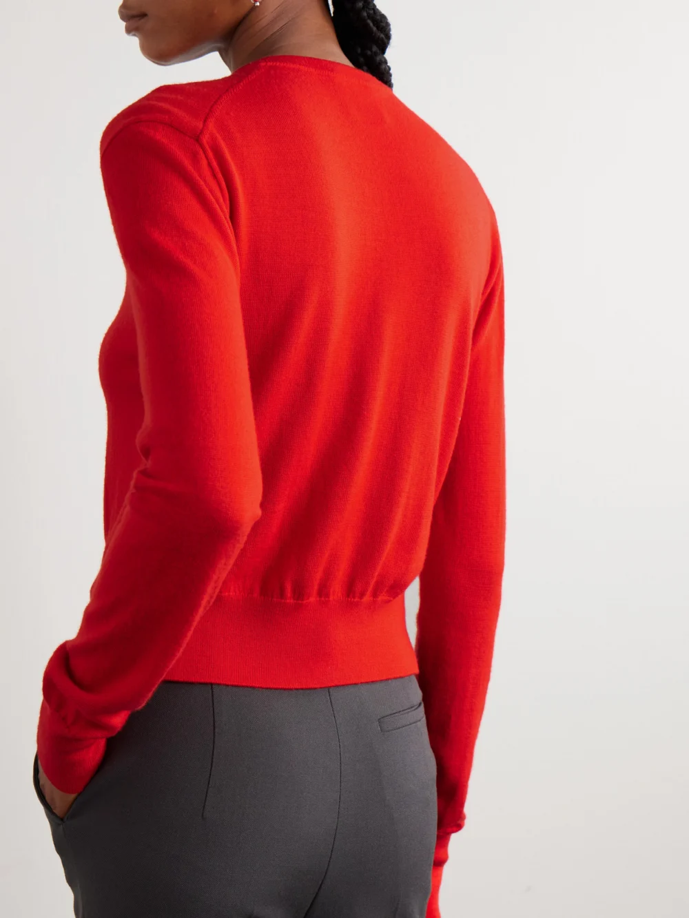 Back view of the Calvin Klein Collection Lila Wool Cardigan