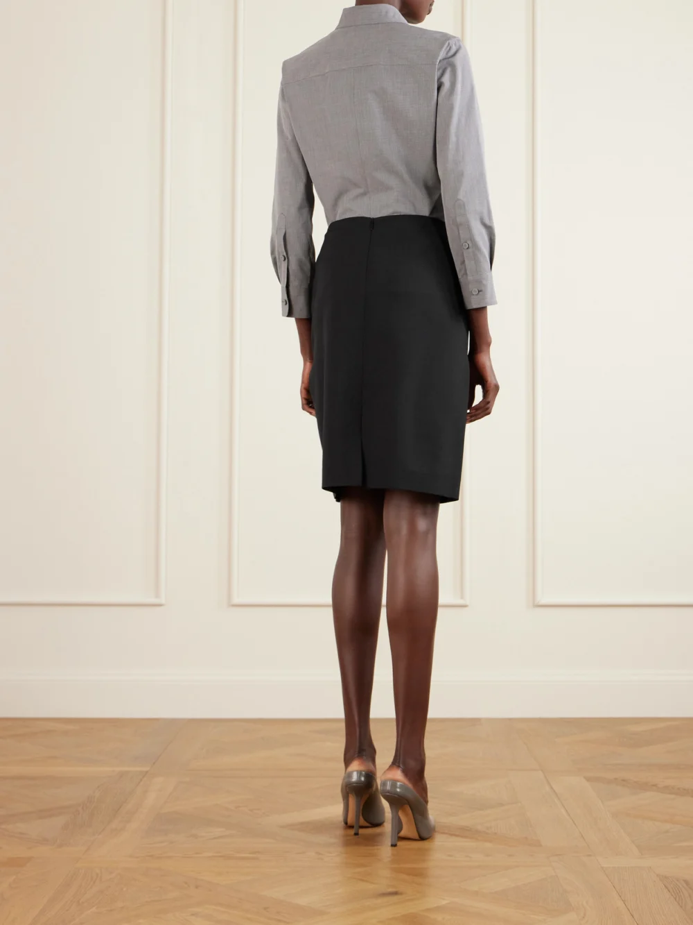 Back view of the Calvin Klein Collection Luna Satin Skirt