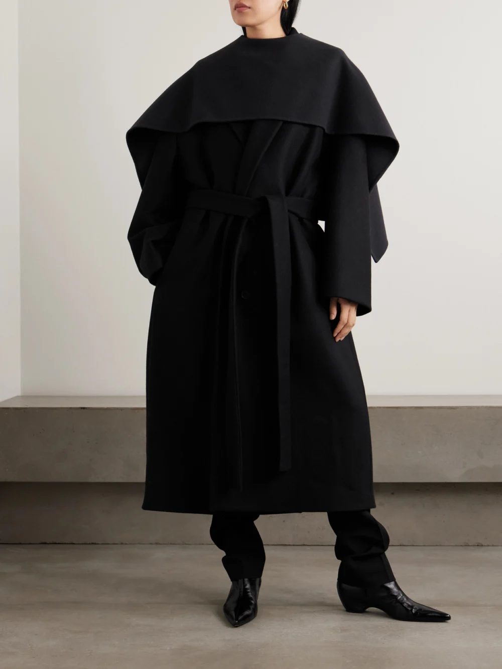 Calvin Klein Collection Taylor Wool and Cashmere-blend Cape, worn by a model