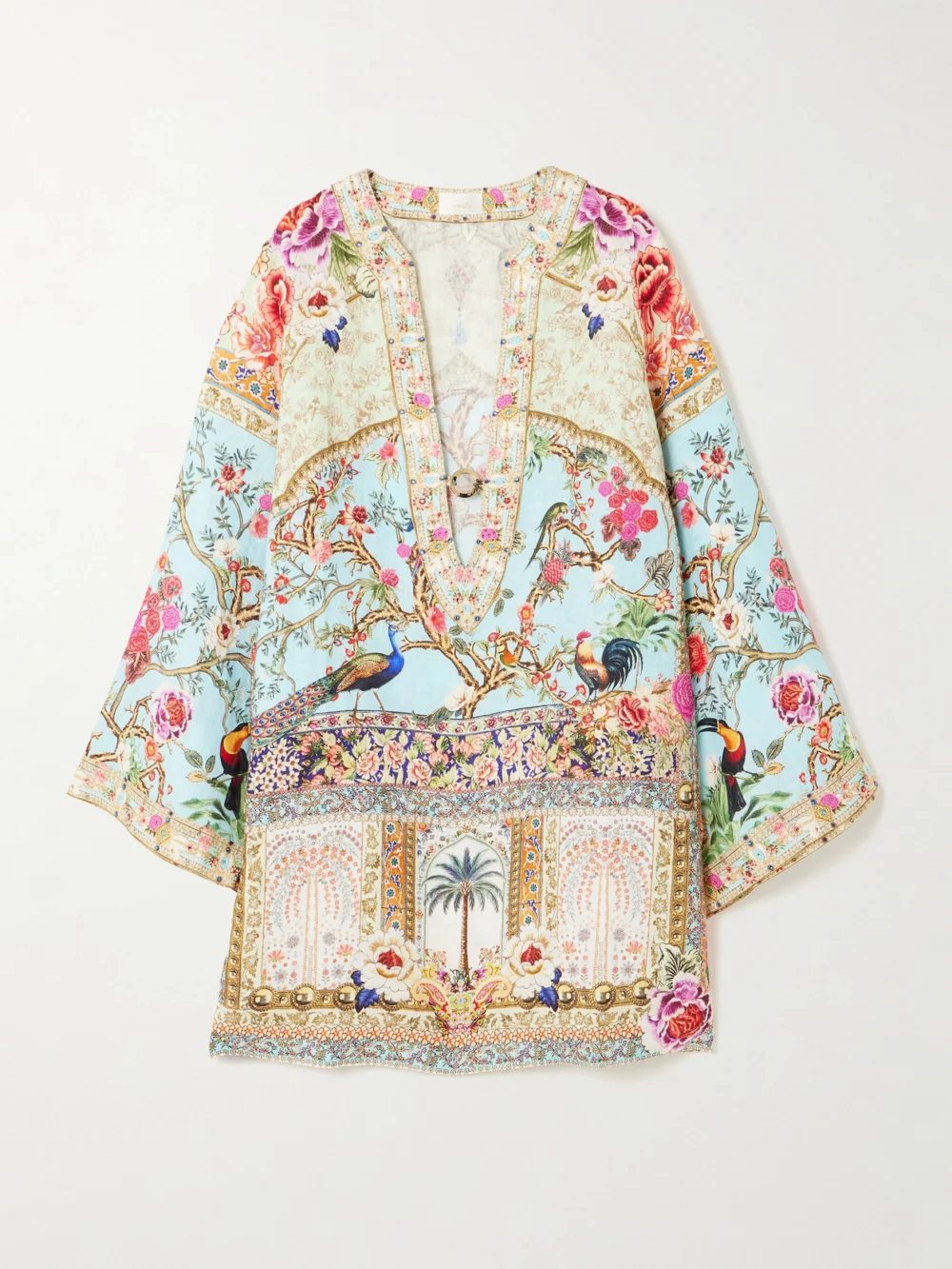 Camilla Crystal-embellished Printed Linen Kaftan in multi
