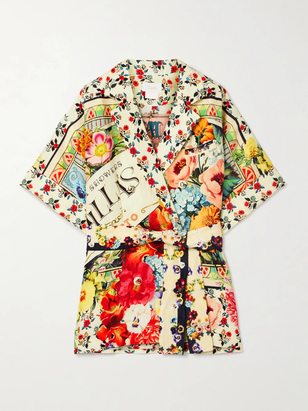 Camilla Double-breasted Belted Printed Linen and Silk-blend Jacket in multi