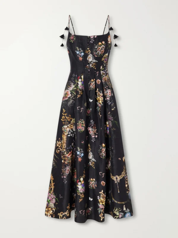 Camilla Flamenco Folklore Floral-print Linen and Silk-blend Dupioni Midi Dress