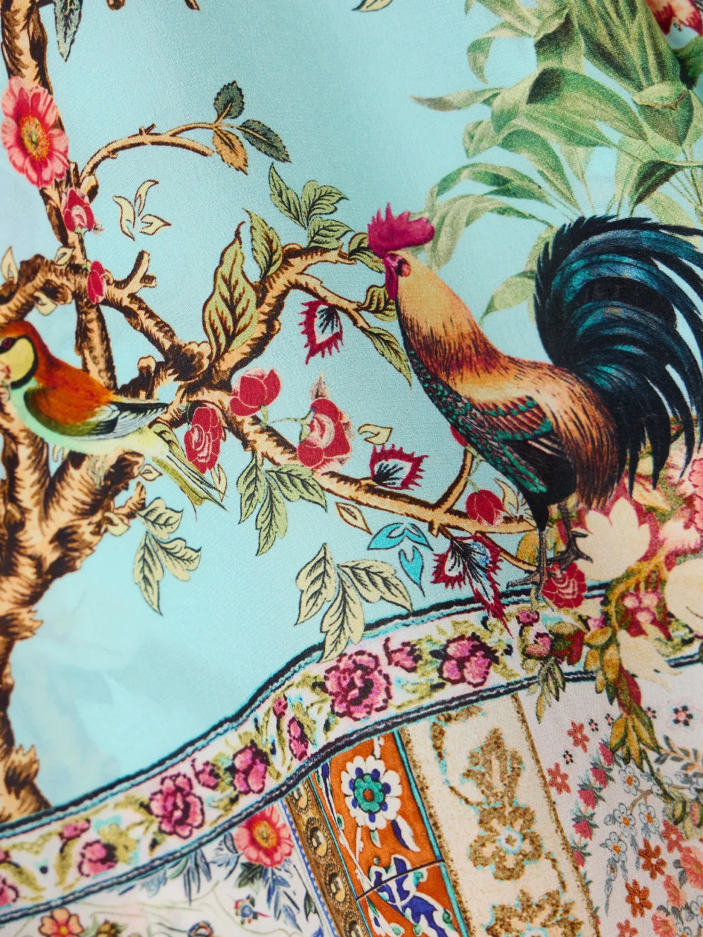 Close-up detail of the Camilla Sultans and Queens Tie-detailed Embellished Printed Silk-crepe Blouse