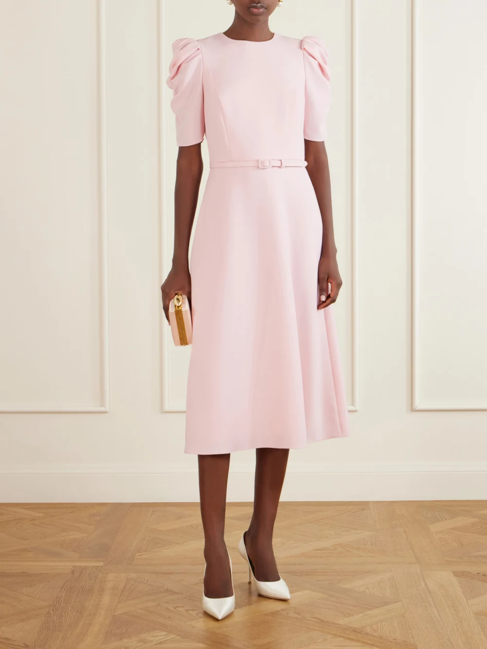 Carolina Herrera Belted Crepe Midi Dress, worn by a model