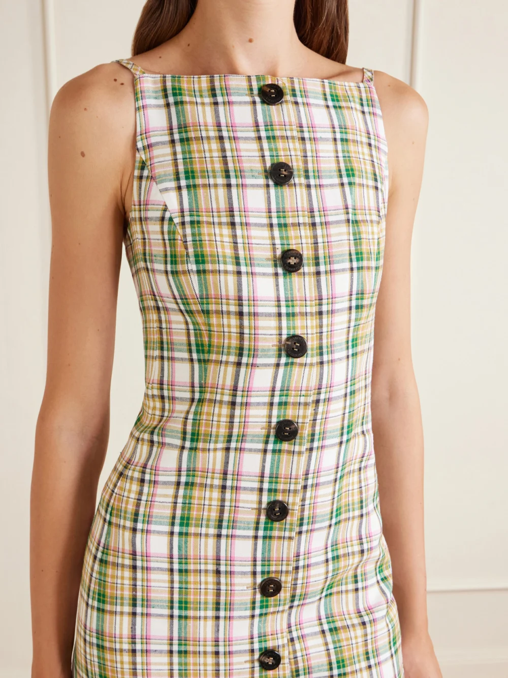 Close-up detail of the Carolina Herrera Checked Woven Midi Dress