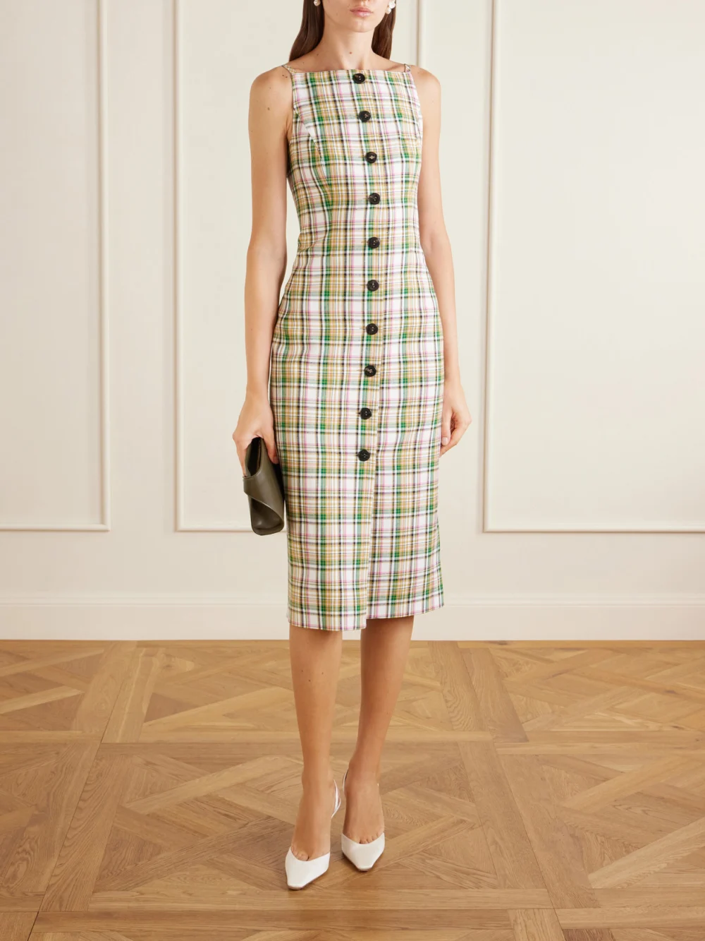 Carolina Herrera Checked Woven Midi Dress, worn by a model