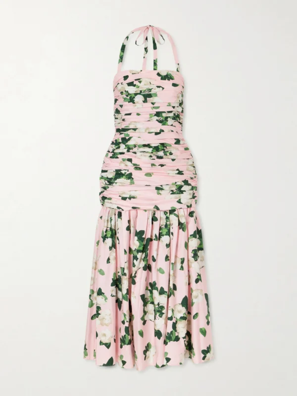 Carolina Herrera Floral-print Ruched Cotton-blend Midi Dress