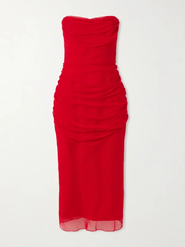 Carolina Herrera Strapless Draped Silk-chiffon Midi Dress