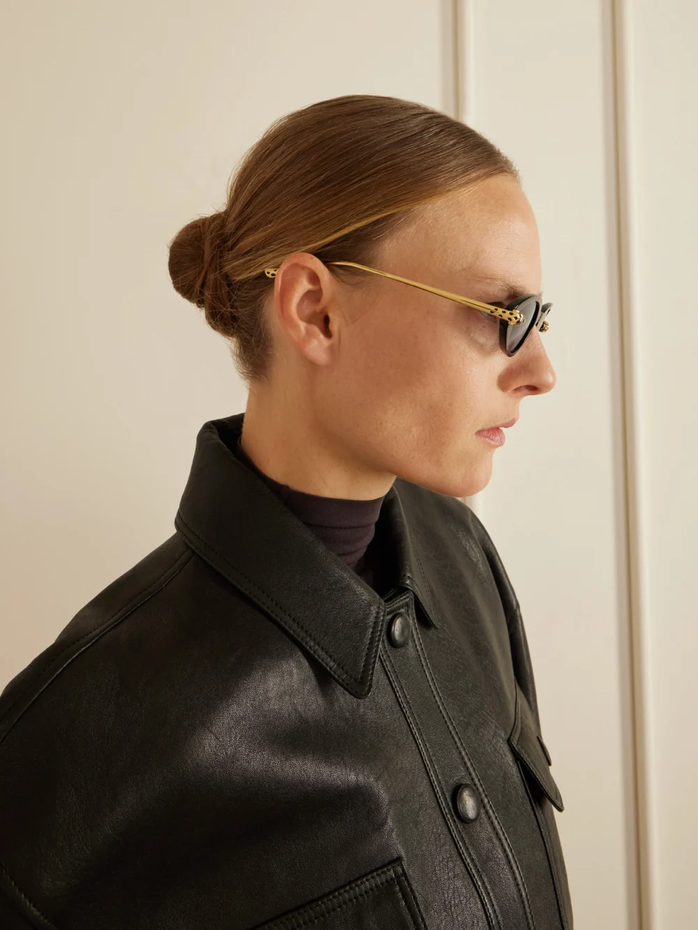 Back view of the Cartier Eyewear Panthère De Cartier Oval-frame Acetate and Gold-tone Sunglasses