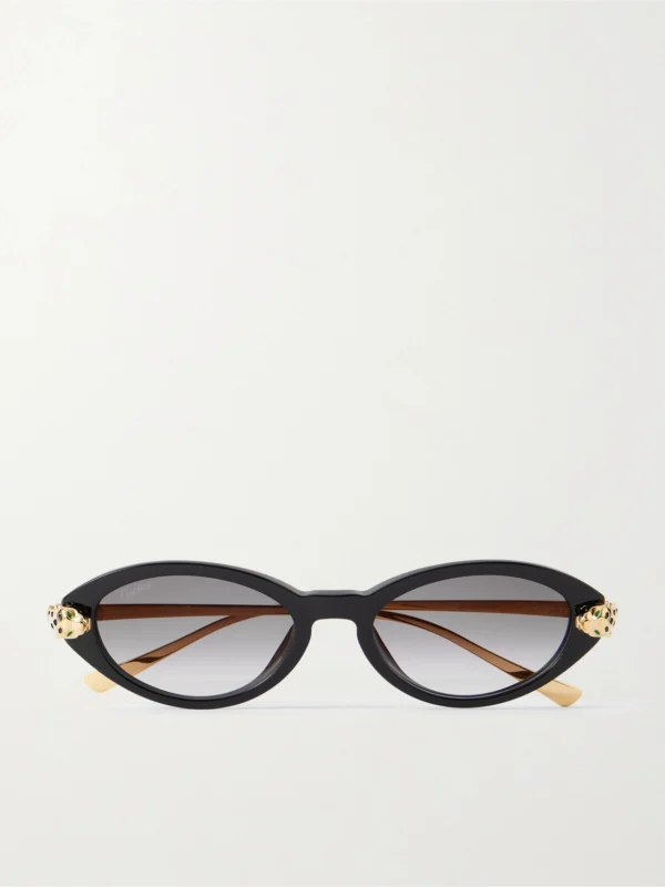 Cartier Eyewear Panthère De Cartier Oval-frame Acetate and Gold-tone Sunglasses