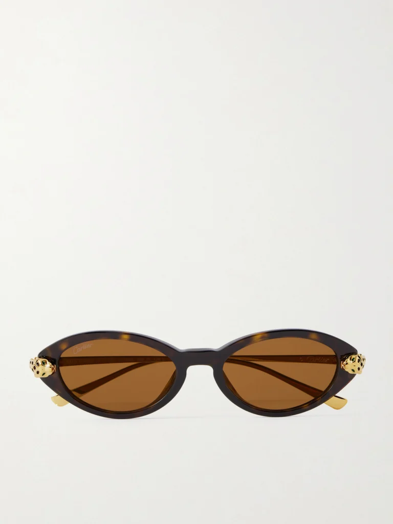 Cartier Eyewear Panthère De Cartier Oval-frame Tortoiseshell Acetate and Gold-tone Sunglasses