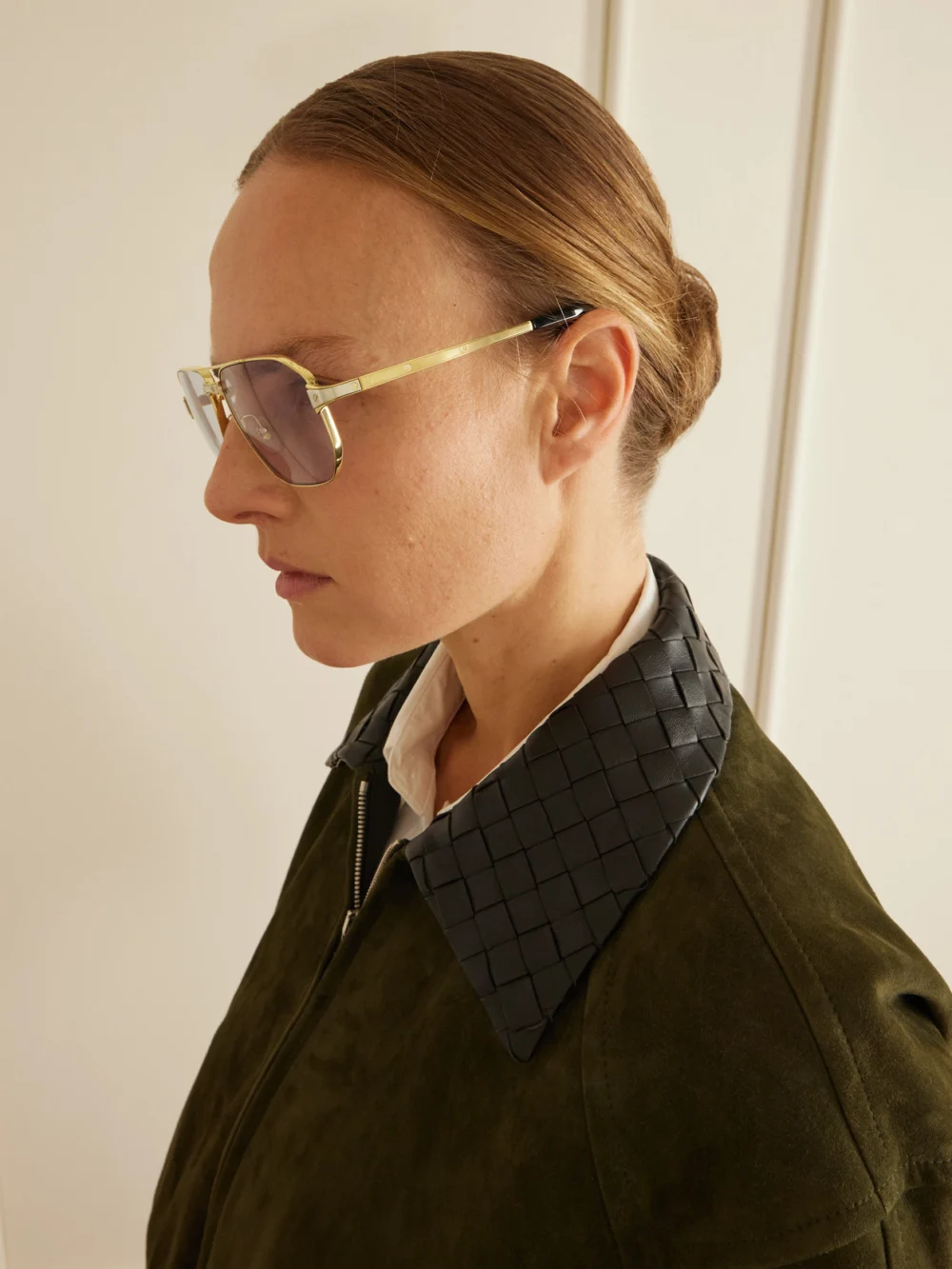 Back view of the Cartier Eyewear Santos De Cartier Gold- and Silver-tone Aviator-style Sunglasses