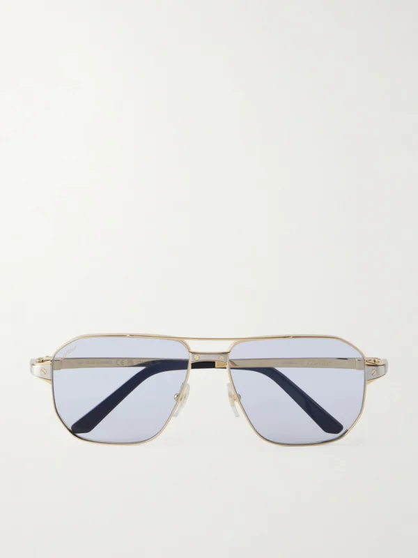Cartier Eyewear Santos De Cartier Gold- and Silver-tone Aviator-style Sunglasses