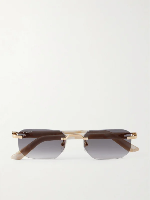 Cartier Eyewear Signature C Rimless Rectangular-frame Gold-tone and Acetate Sunglasses