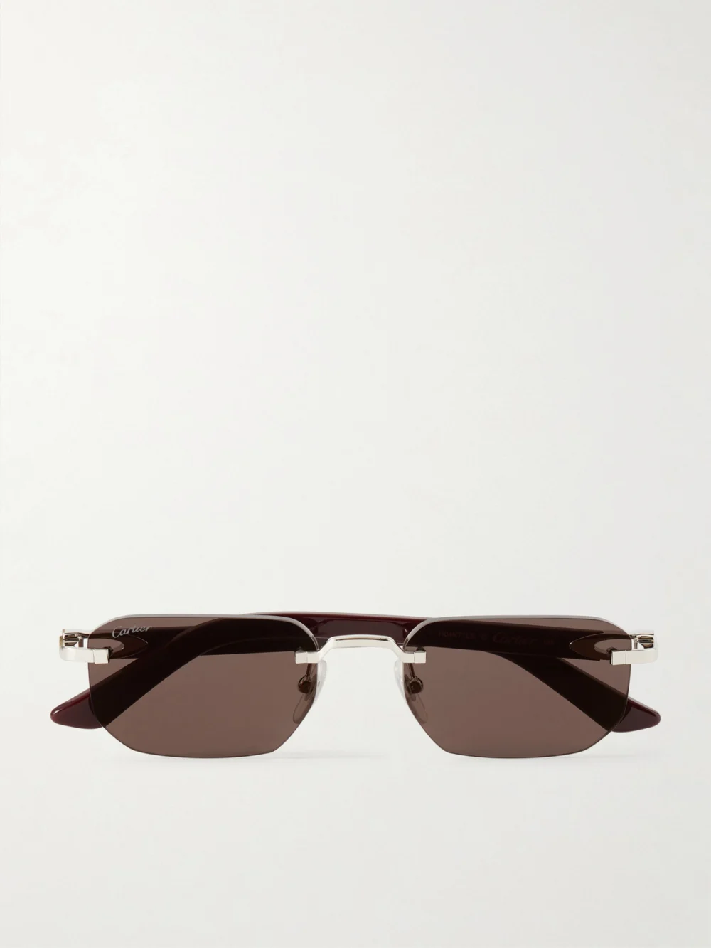 Cartier Eyewear Signature C Rimless Rectangular-frame Silver-tone and Acetate Sunglasses