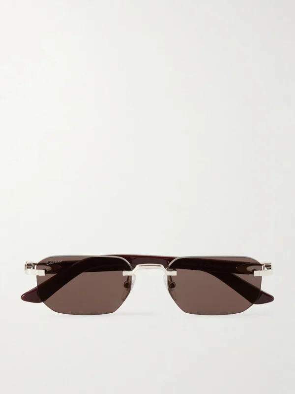 Cartier Eyewear Signature C Rimless Rectangular-frame Silver-tone and Acetate Sunglasses