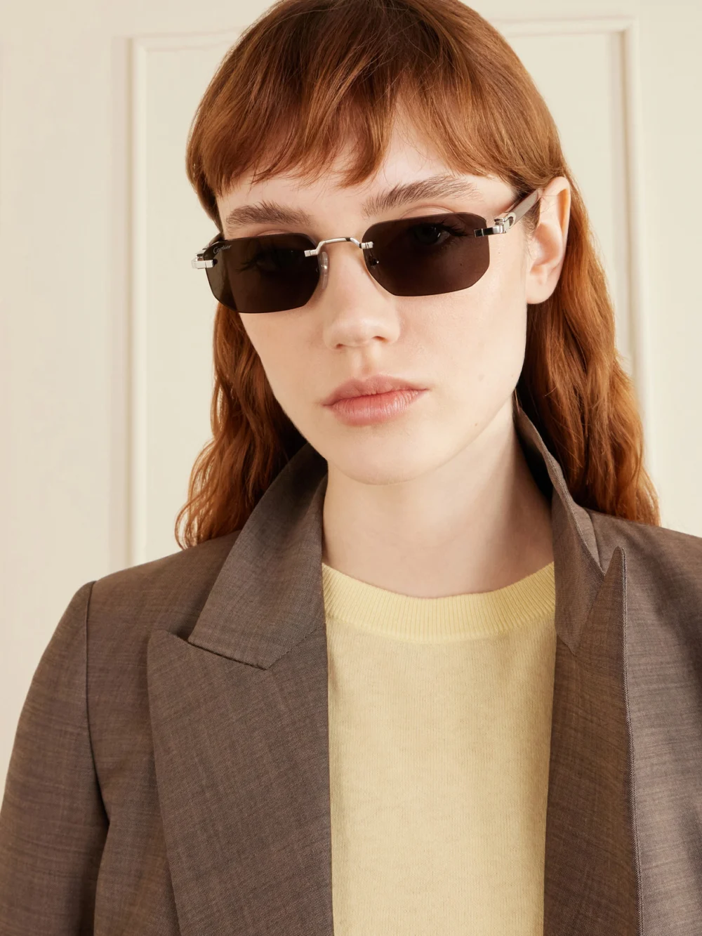 Cartier Eyewear Signature C Rimless Rectangular-frame Silver-tone and Acetate Sunglasses, styled view